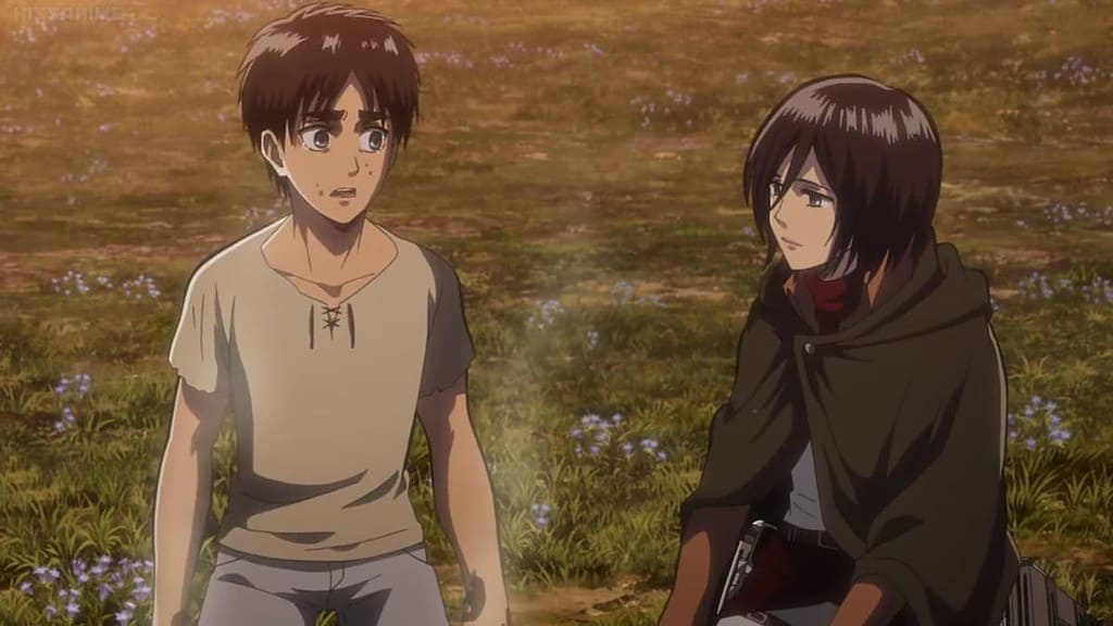 shingeki no kyojin eren and mikasa